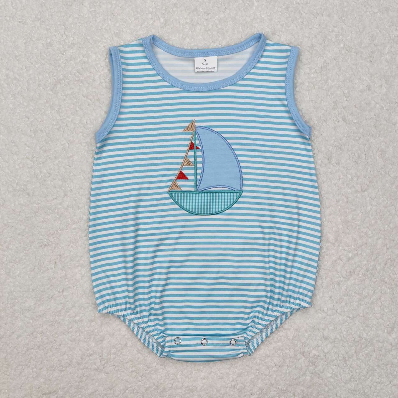 Toddle baby boy embroidery sailboat stripes romper