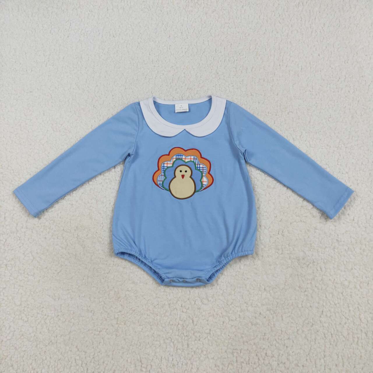 Embroidery Thanksgiving turkey boys blue romper