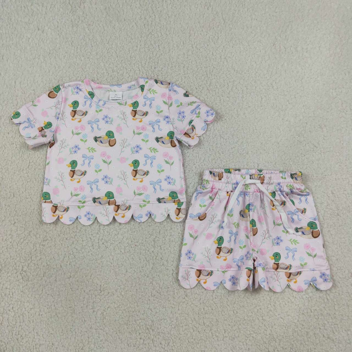 Mallard duck short sleeve top matching shorts girls summer outfit