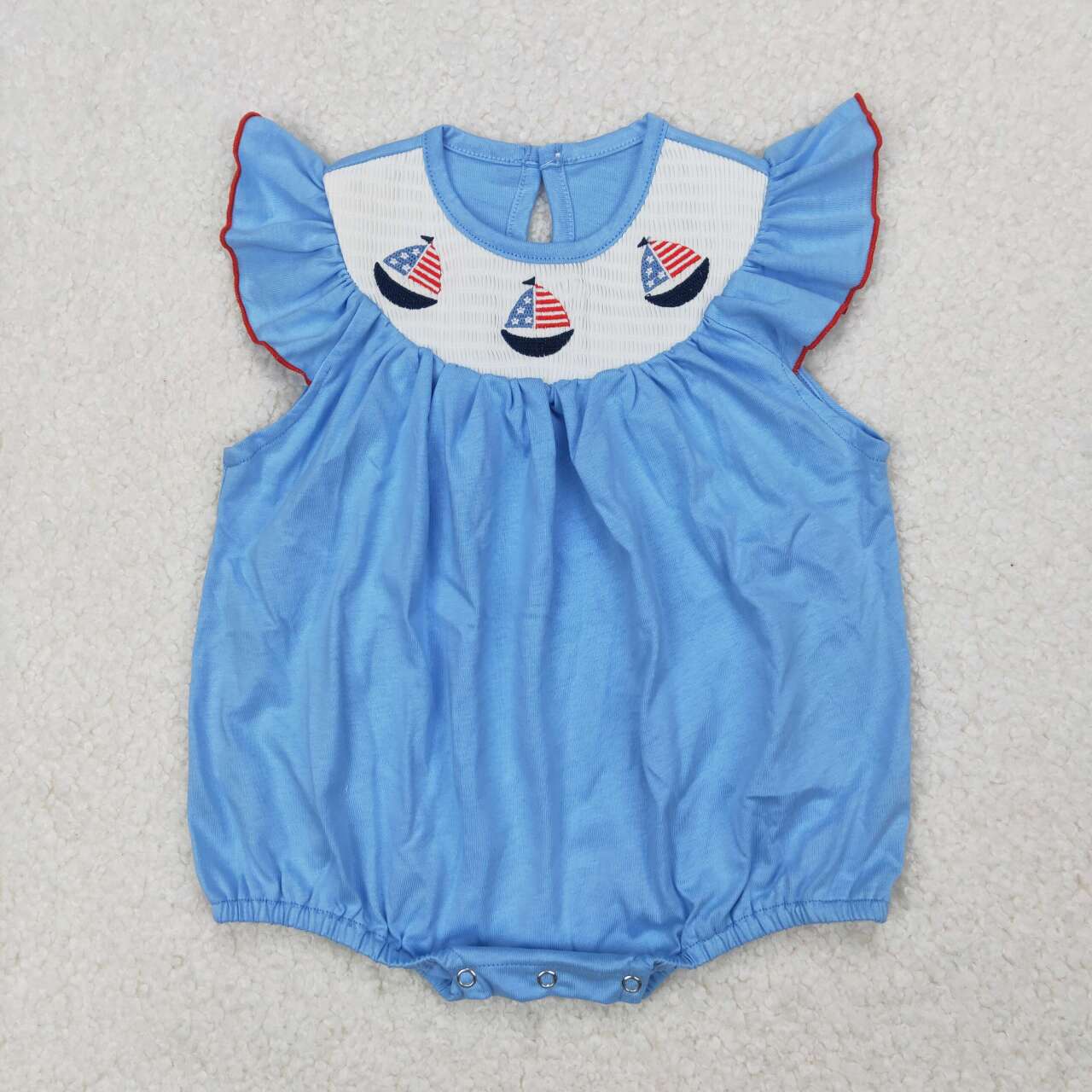 Toddle baby girls American flag sailboat smocked romper