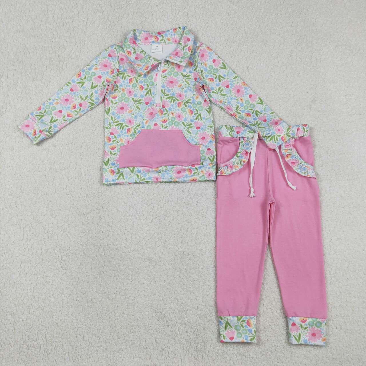 Pink floral design kids girls long sleeve outfit