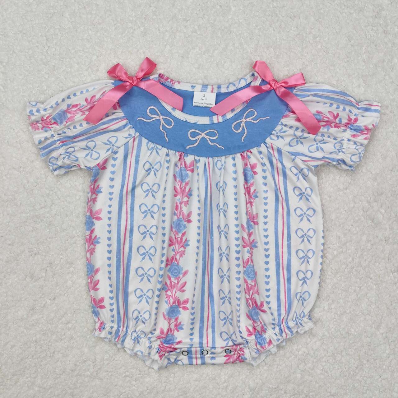Toddle baby girl embroidery colorful bow romper