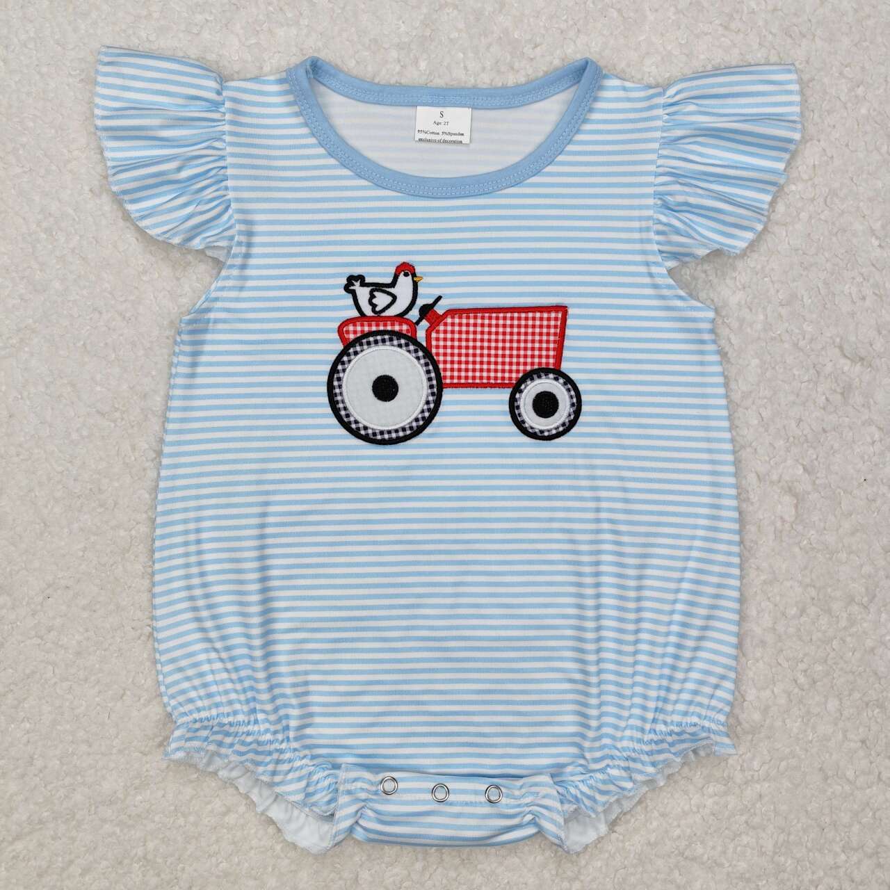 Toddle baby girl embroidery farm tractor chicken romper