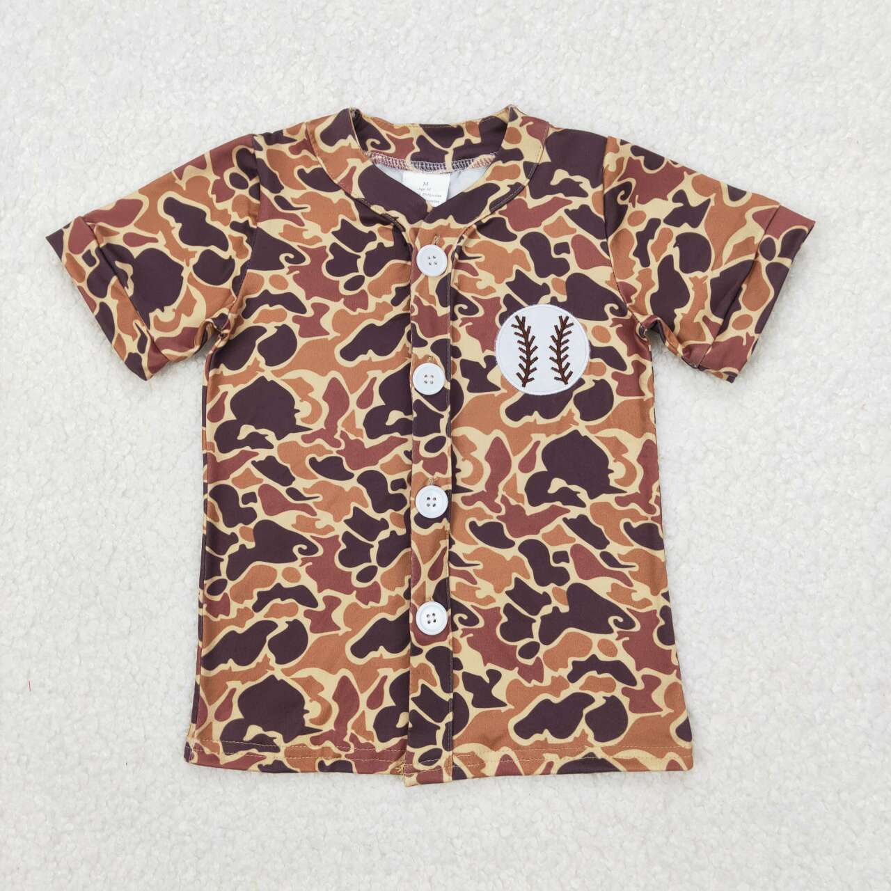 Brown camo embroidery baseball baby boy short sleeve t-shirt top