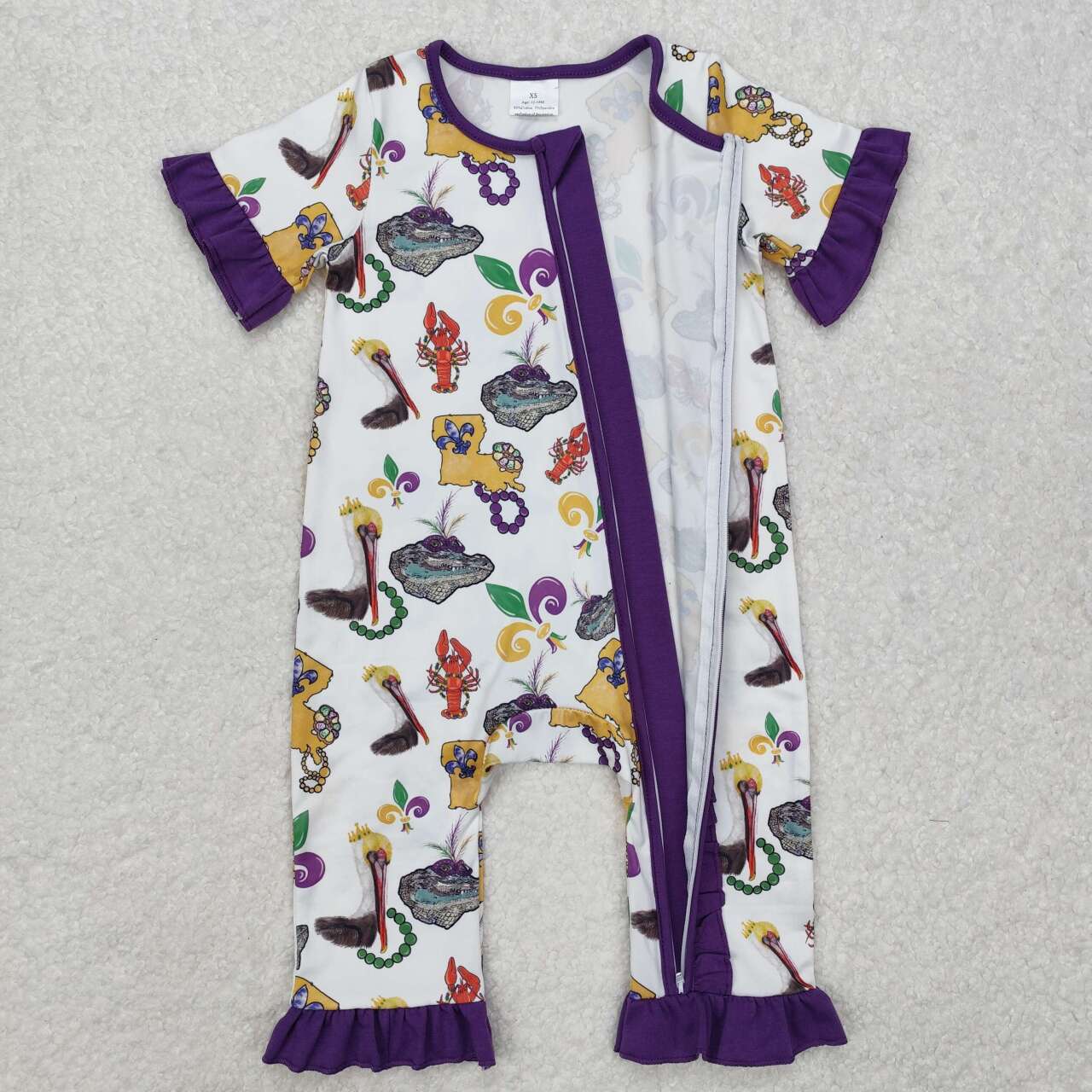 Baby girls Mardi Gras short sleeve romper