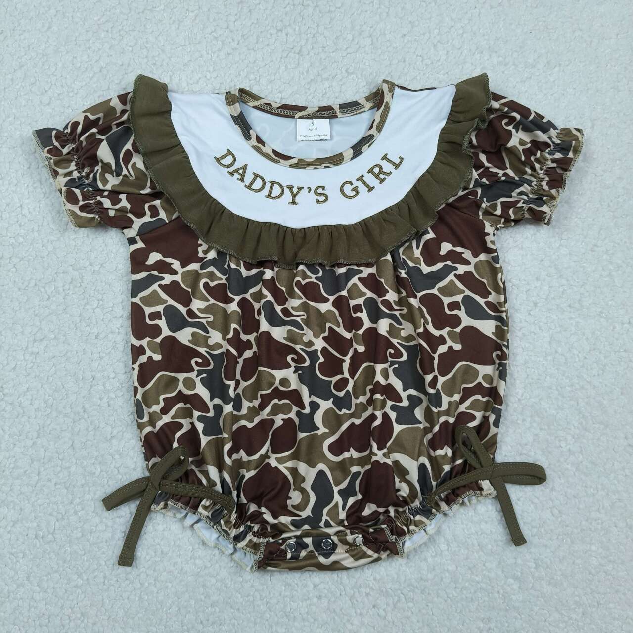 Daddys girl dark brown camo embroidery romper