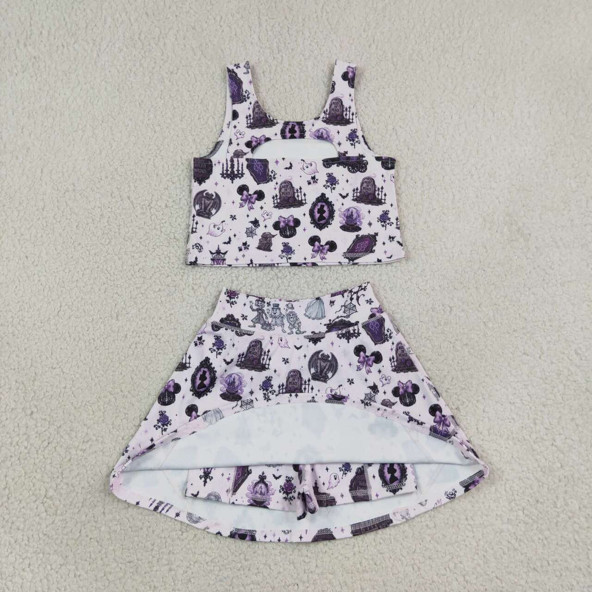 baby girls sleeveless Halloween ghost yoga top matching skorts yoga clothing set