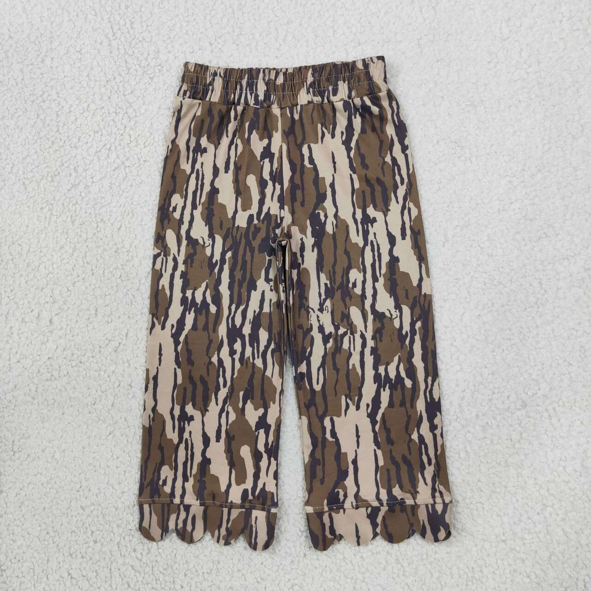 Camo design kids milk silk scallop pants