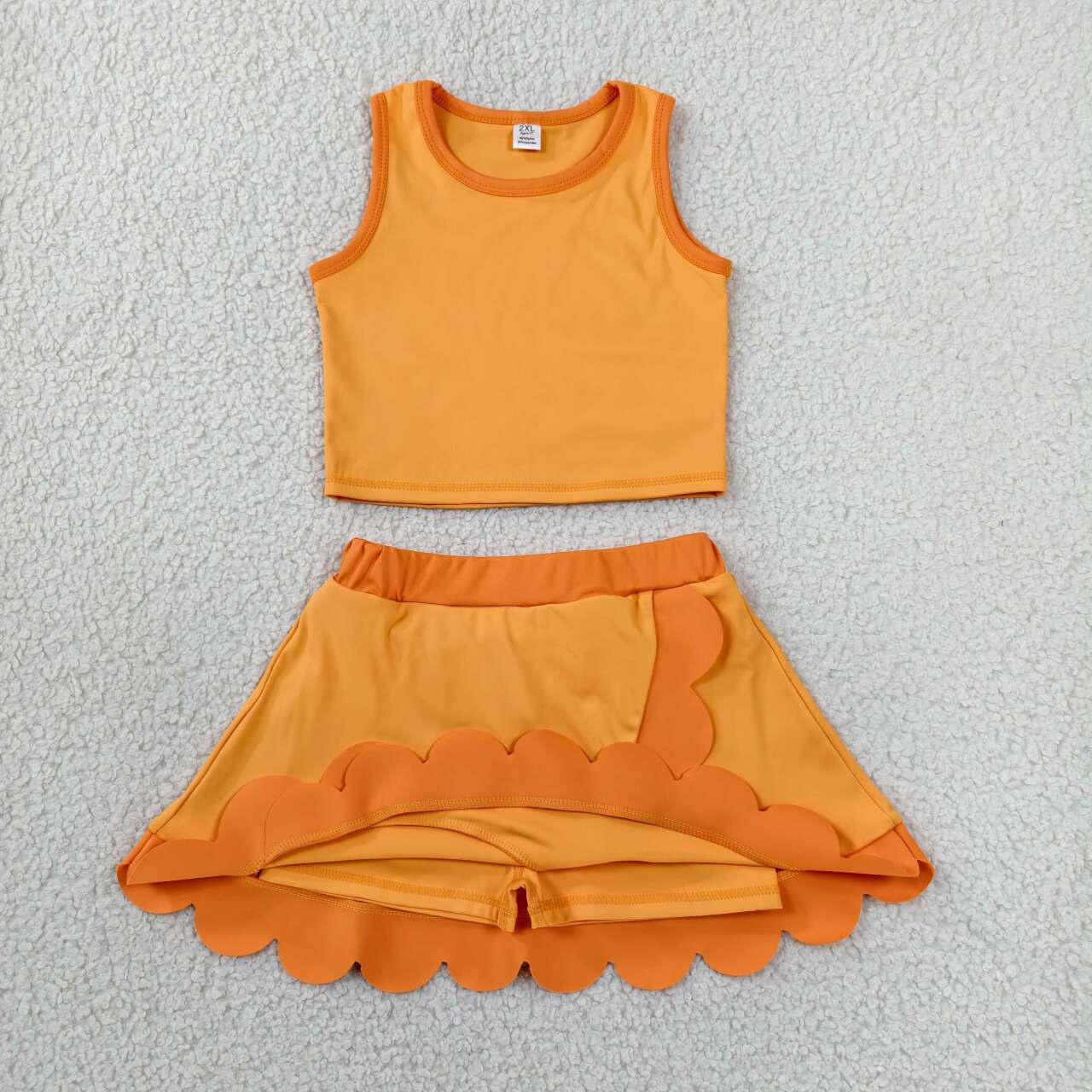 Girls summer orange yoga tank top matching skorts outfit