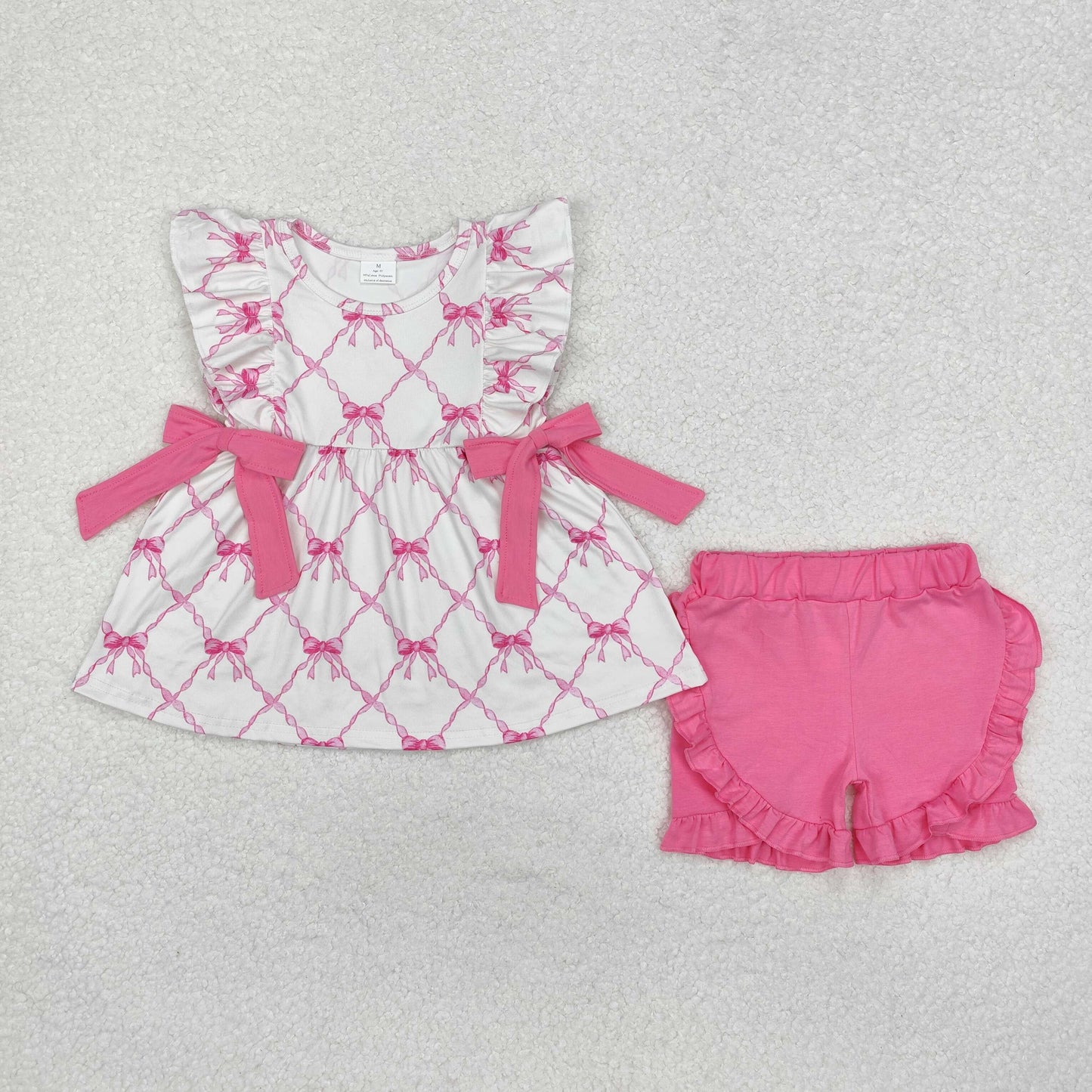 Baby girl pink bow summer outfit