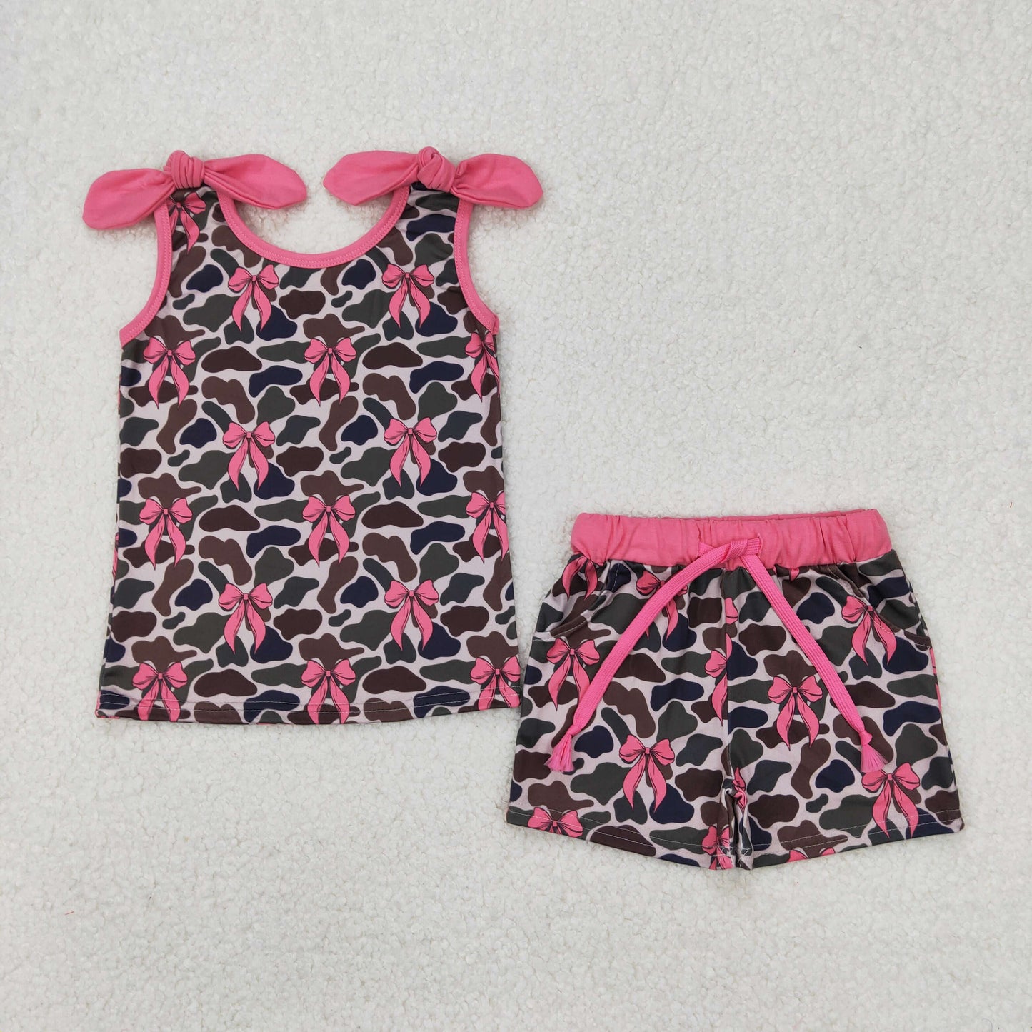 Baby girl camo pink bow summer outfit