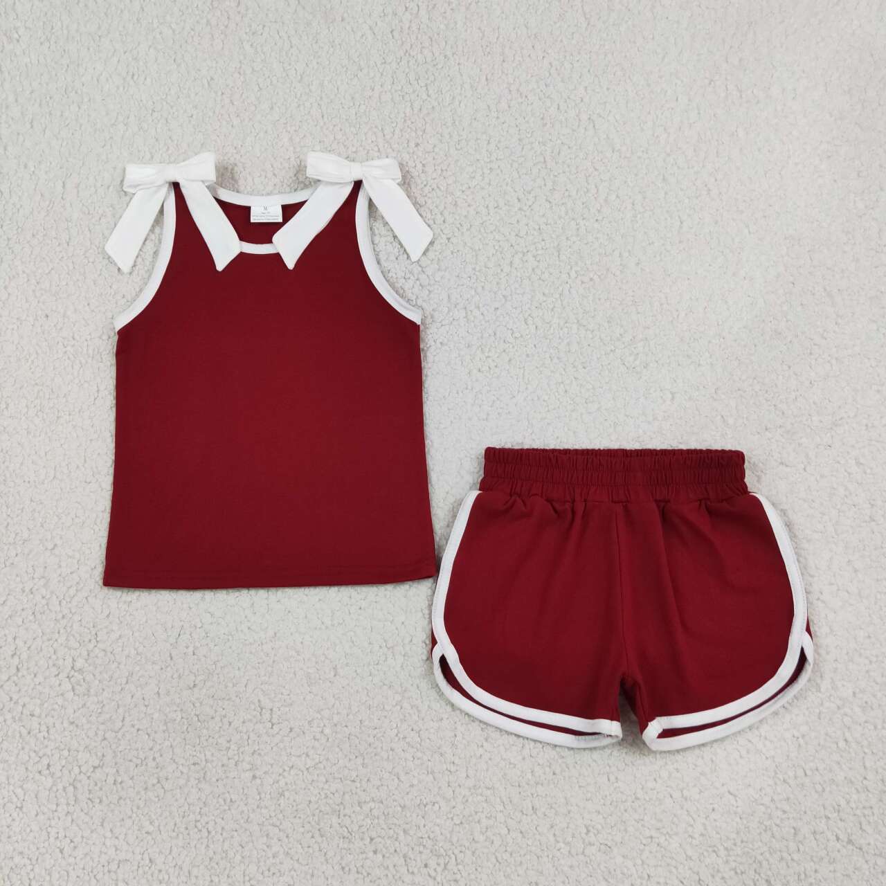 Maroon color cotton top matching shorts girls summer outfit