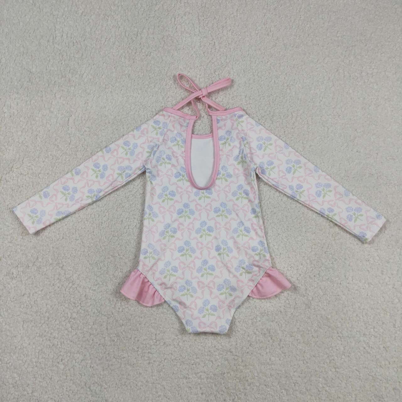 Pink floral one piece bathing suit kids swimwear