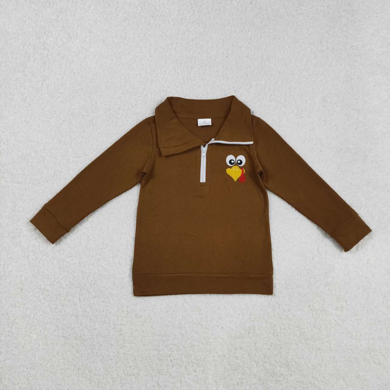 Baby boy embroidery Thanksgiving turkey Long Sleeve Pullover Top