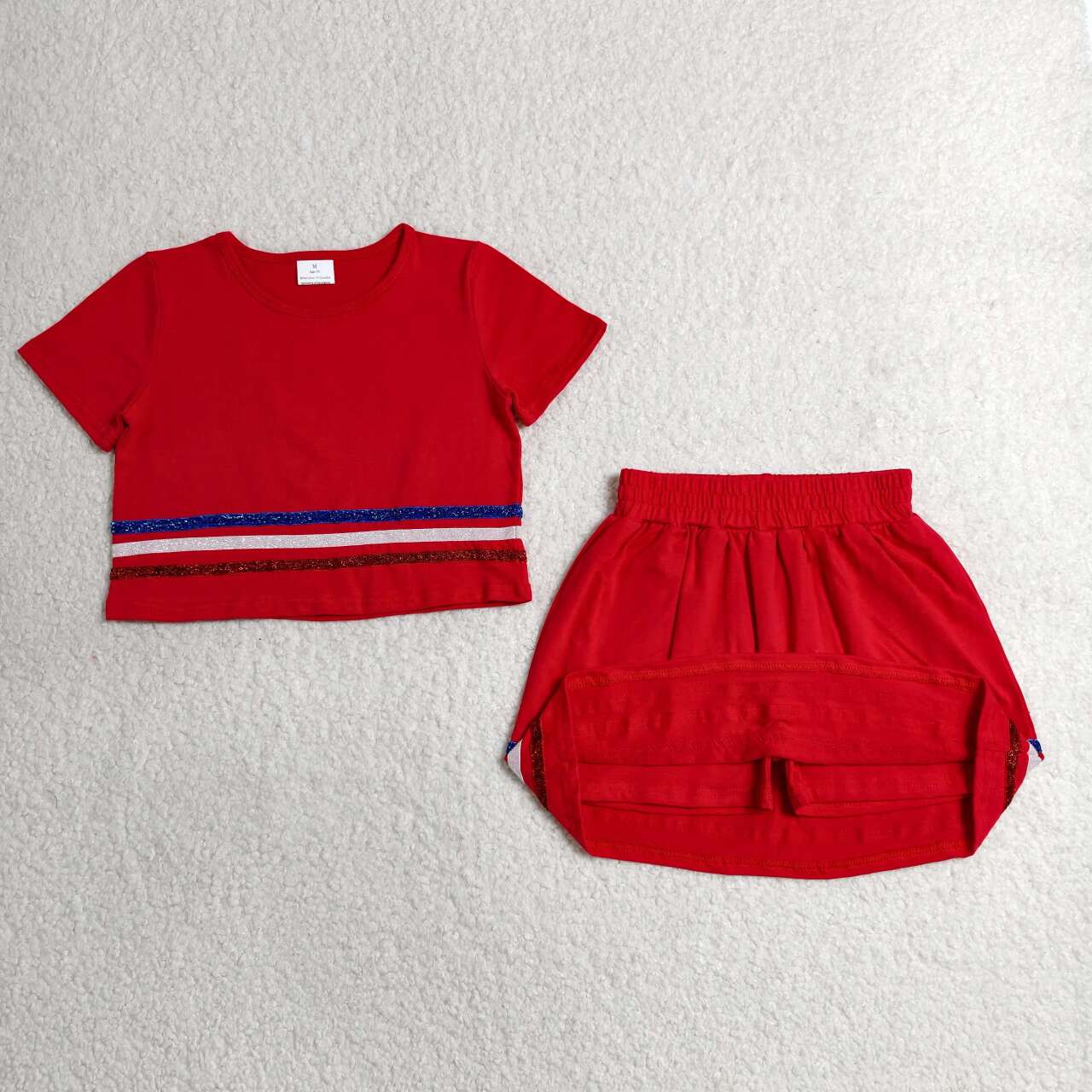 Red top matching shorts girls summer outfit