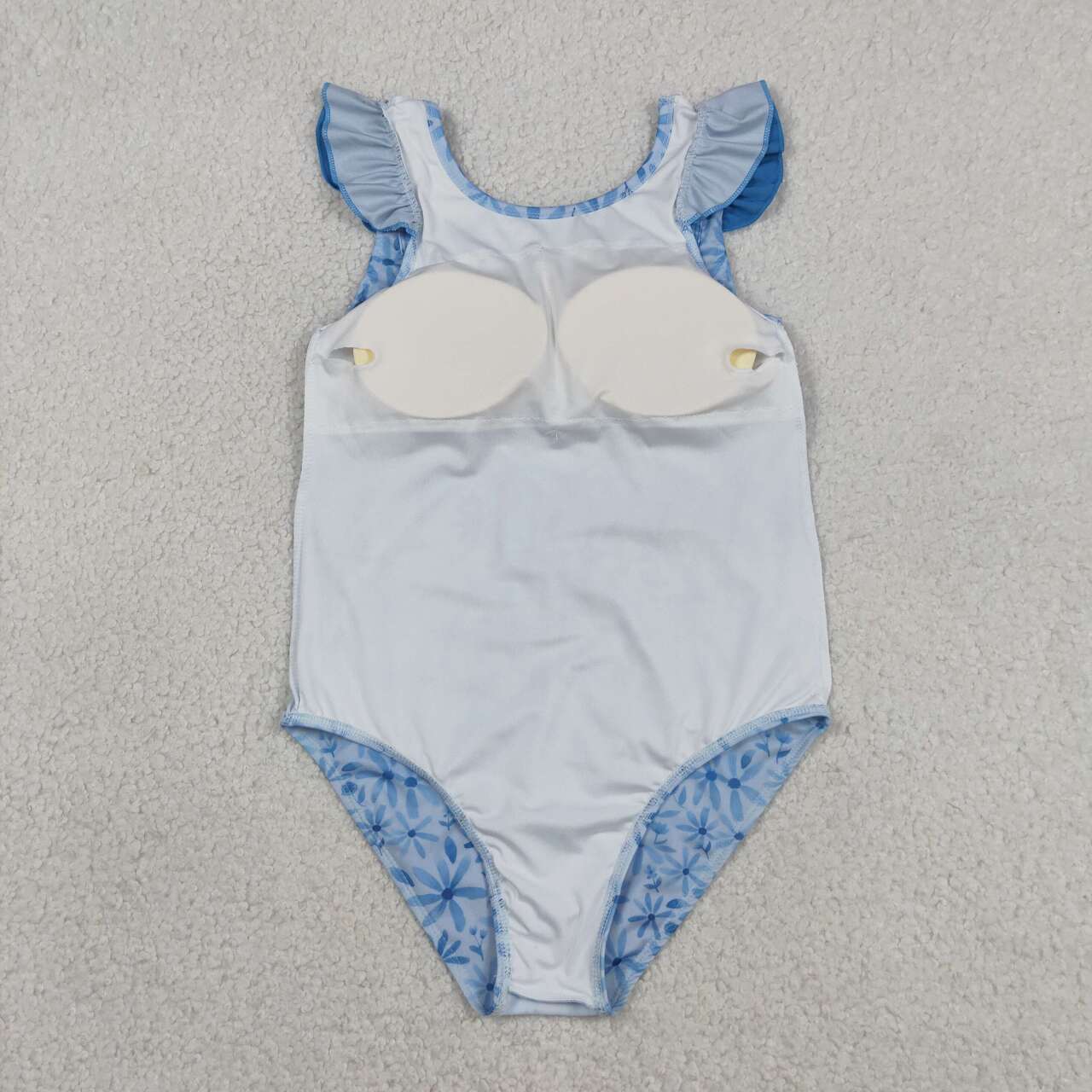 Baby girls one piece blue flower bathing suit kids swimwear