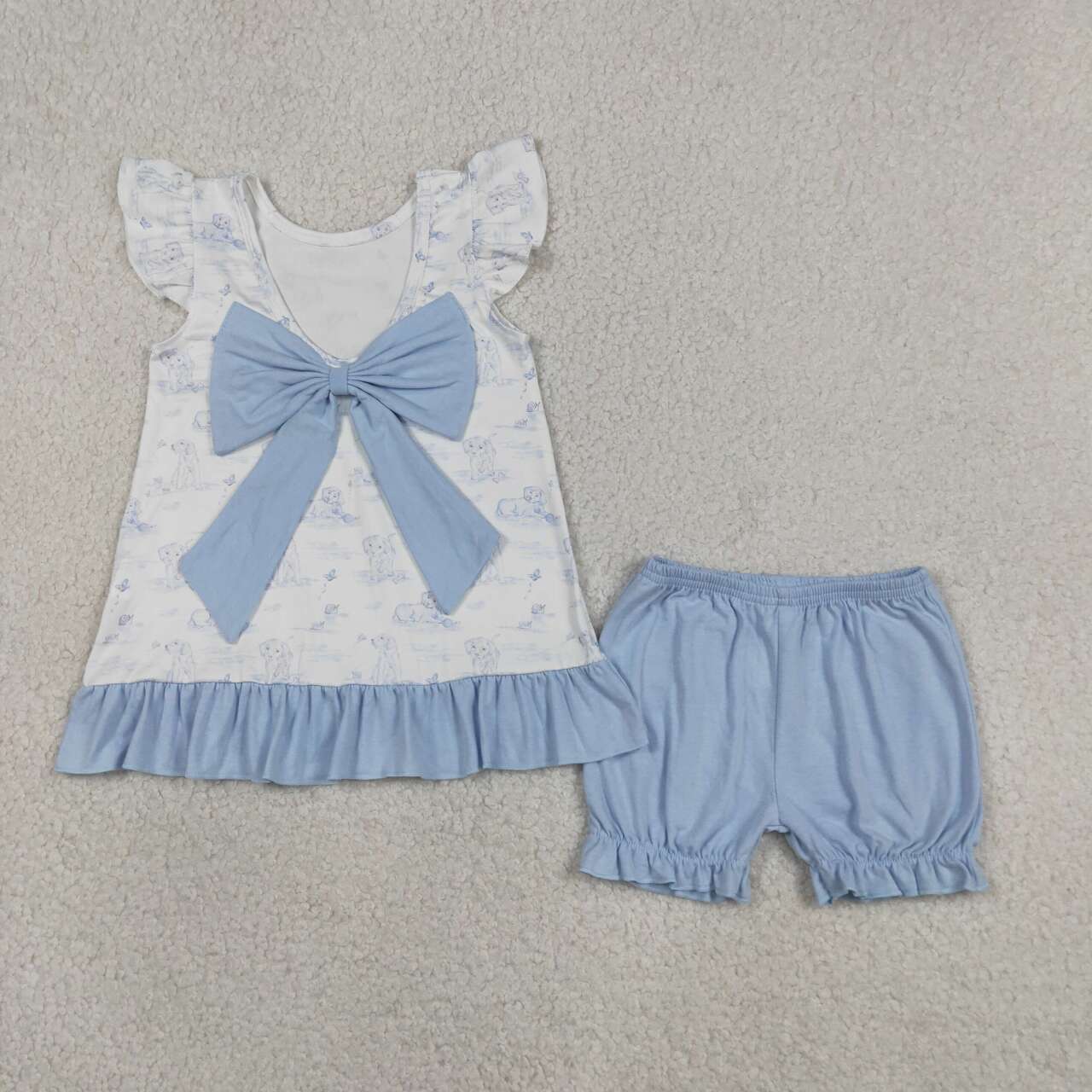Cute dog top matching shorts girls summer outfit