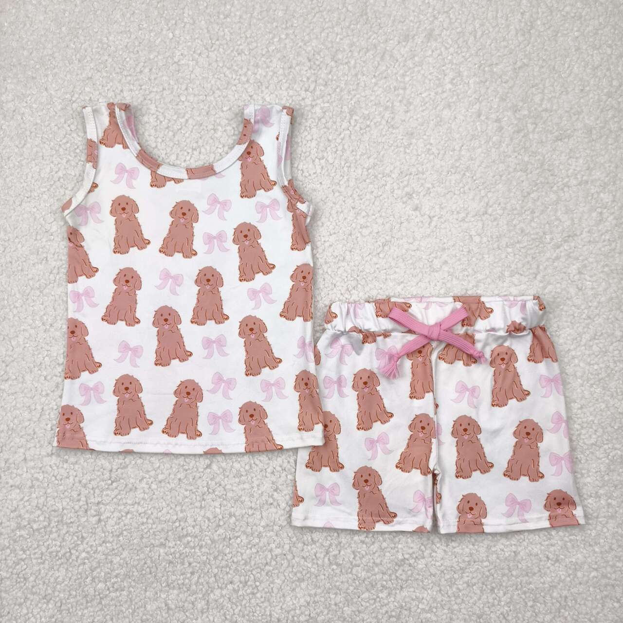 Cute dog pink bow girls summer outfit