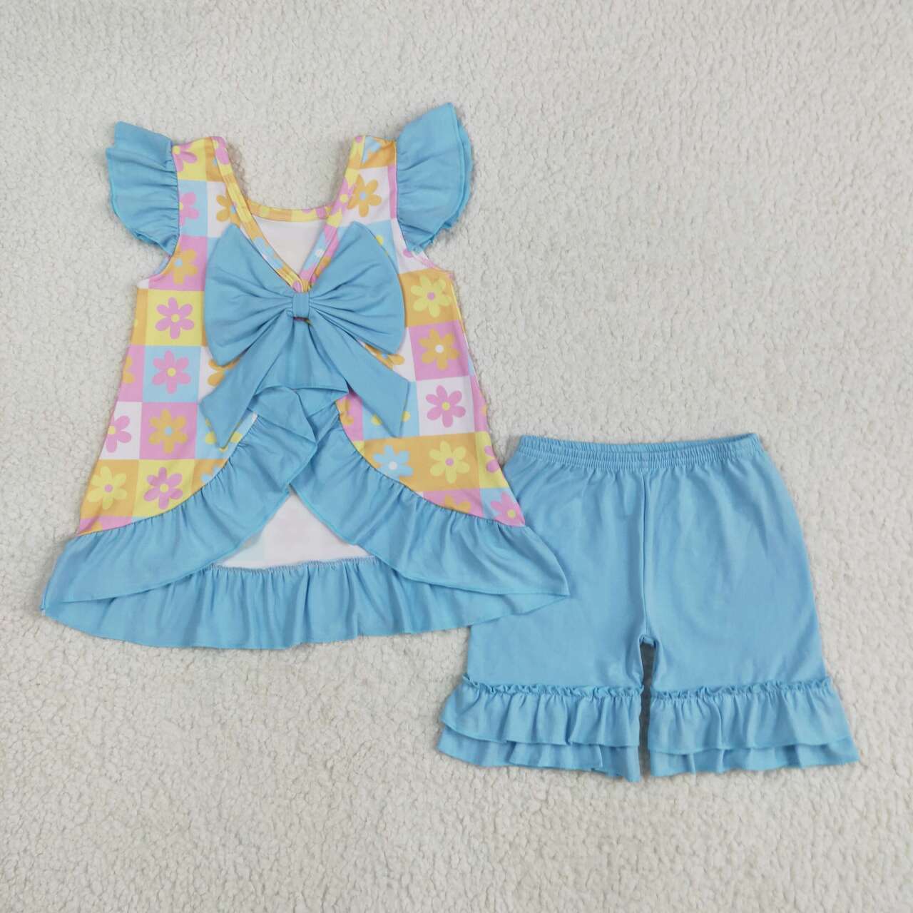 Colorful flowers shirt cotton shorts summer outfit