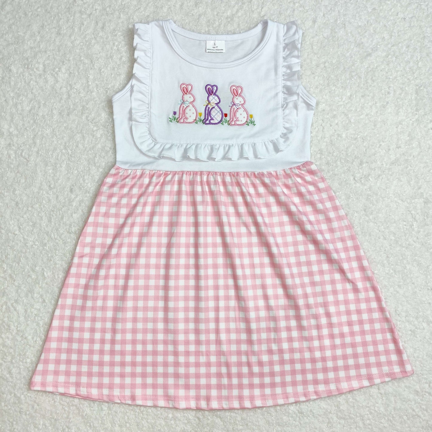 Baby girls Embroidery Easter bunny pink plaid holiday dress