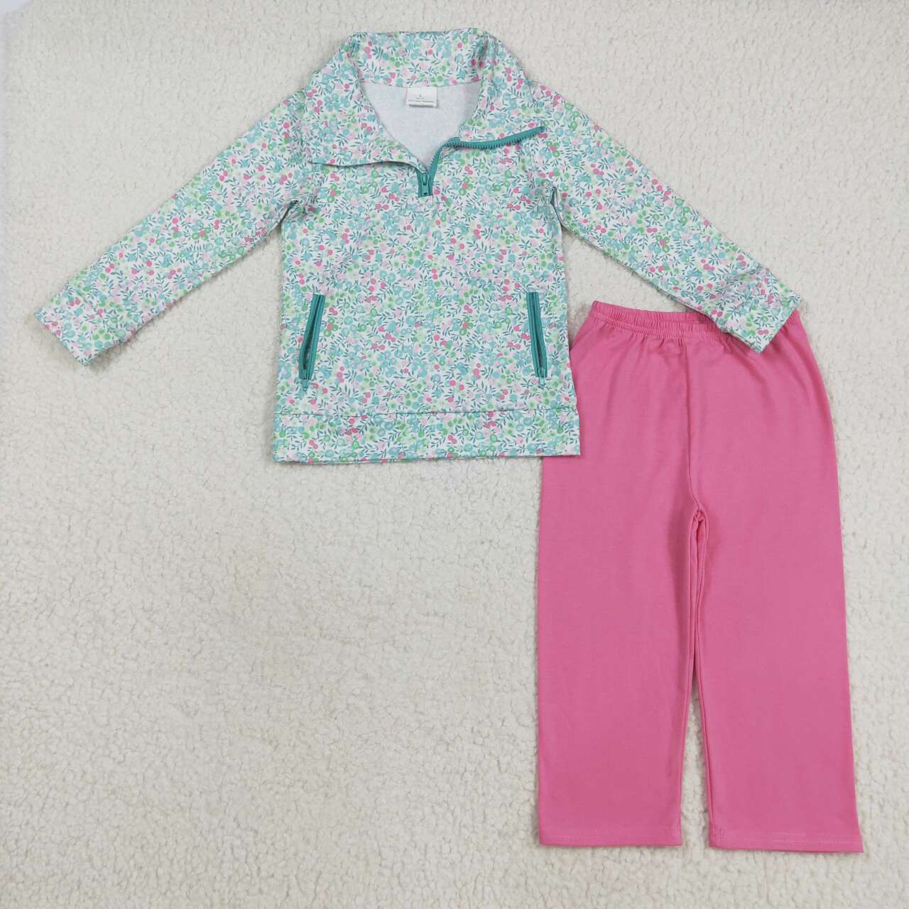 Baby girls green flora shirt pink leggings outfit