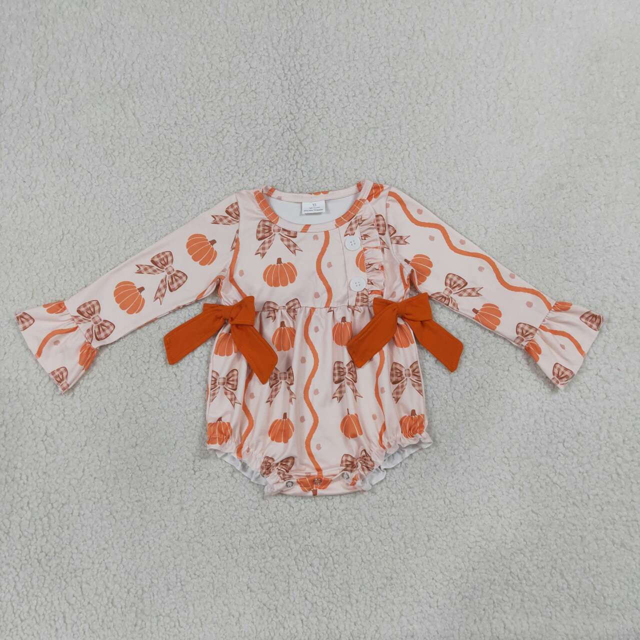Toddle baby girls pumpkin bow long sleeve romper