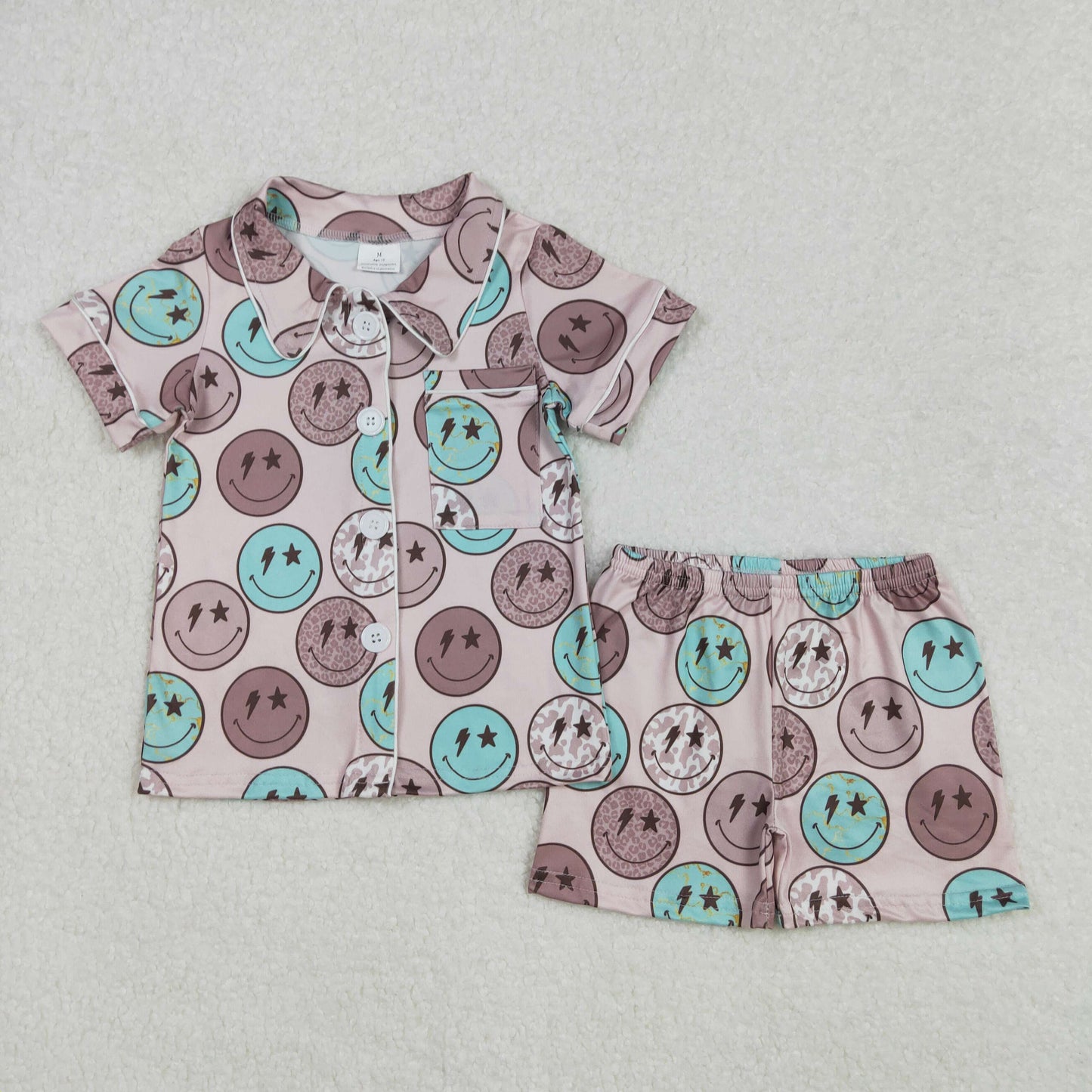 Smile face baby girls short sleeve pajama set