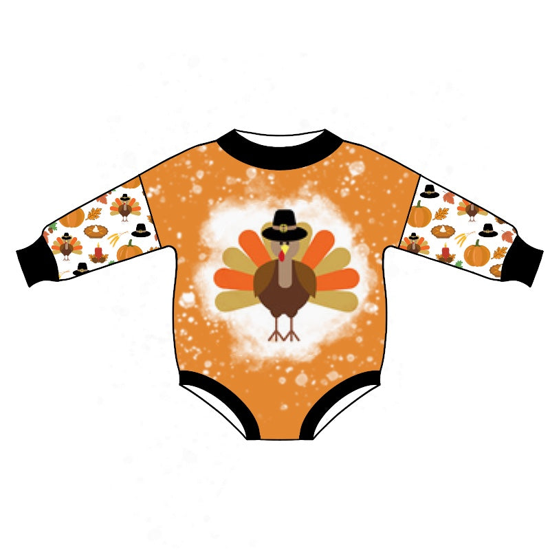 baby long sleeve thanksgiving turkey romper preorder