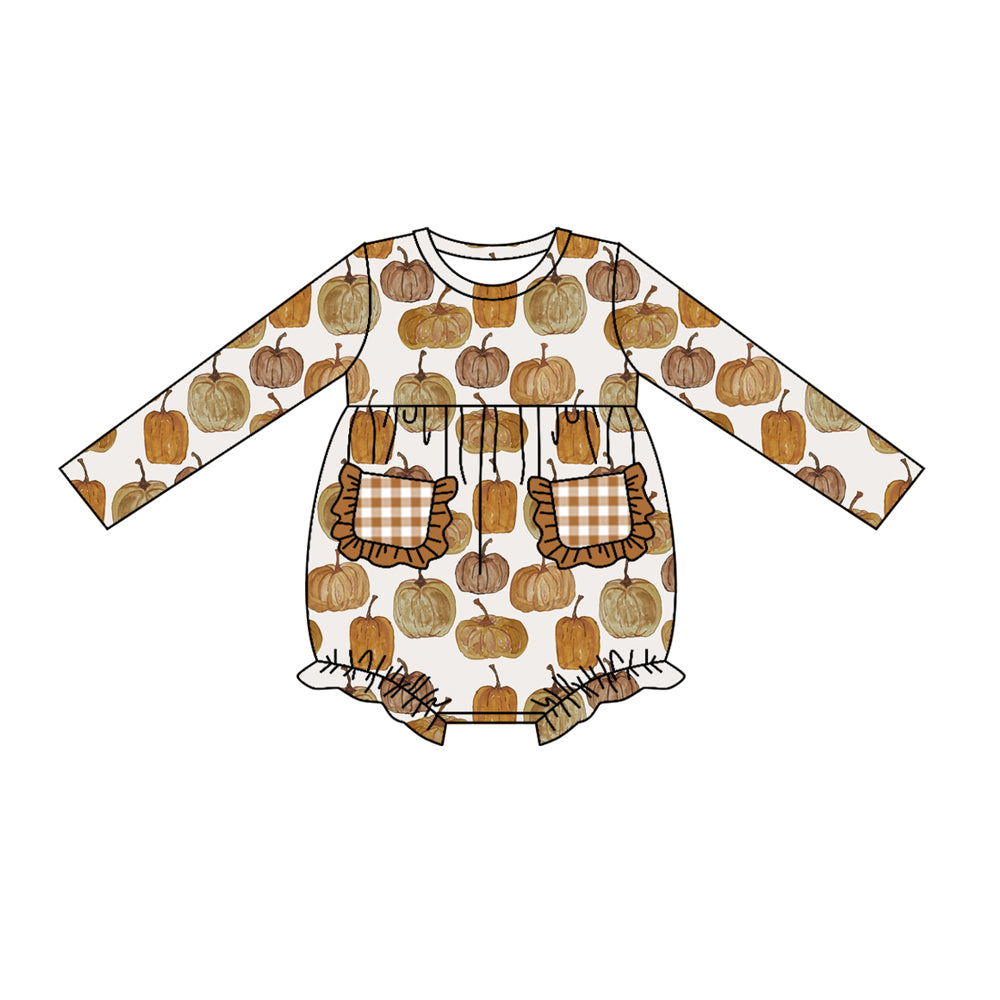 toddle baby girl long sleeve pumpkin pocket romper preorder