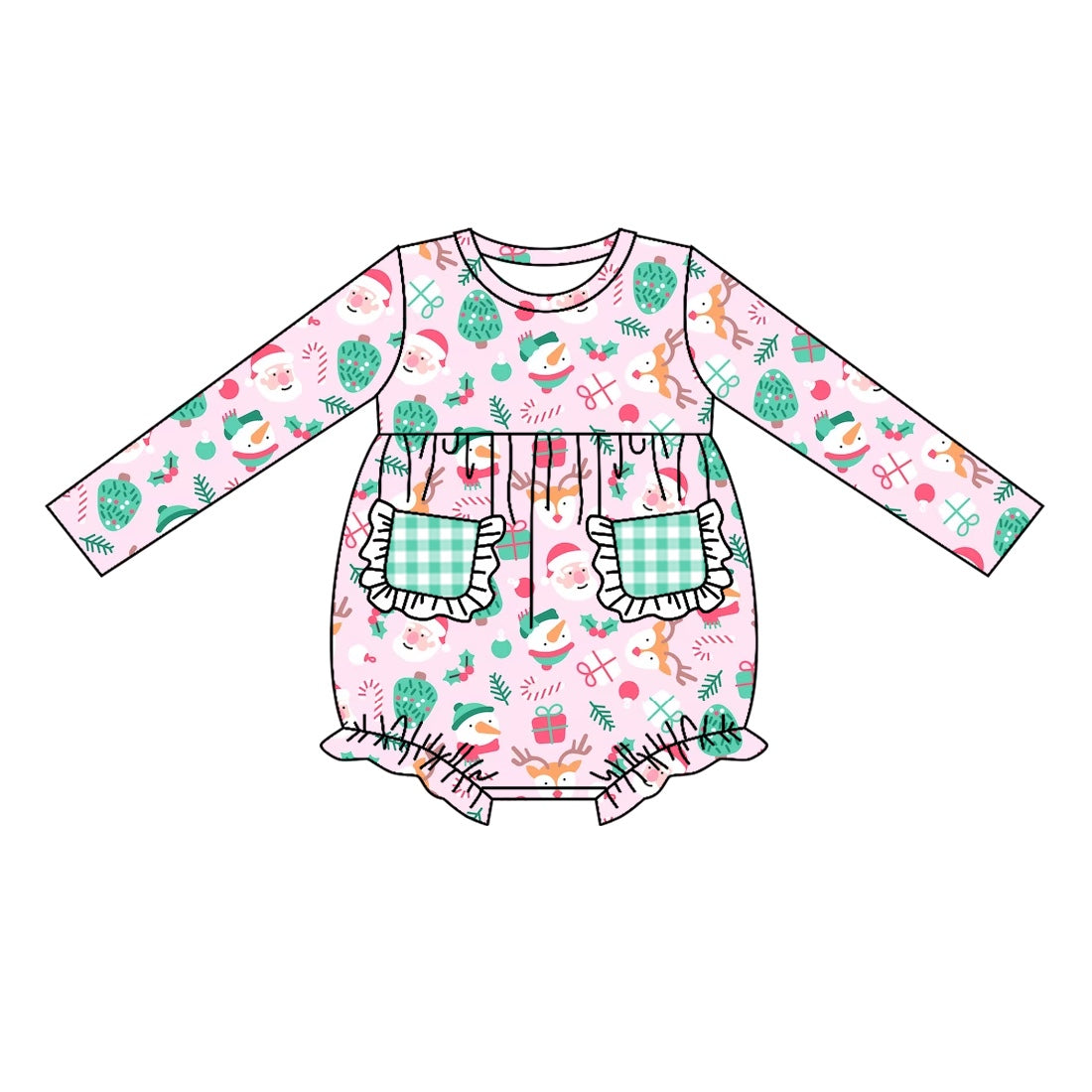 toddle baby girls christmas santa claus reindeer pocket romper preorder