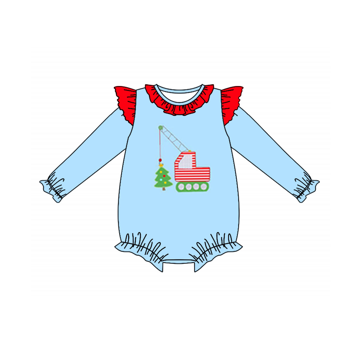 newborn baby girl christmas tree construction romper preorder