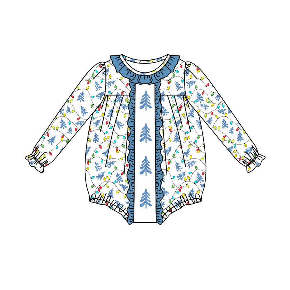 kids baby christmas light tree print fall winter romper preorder