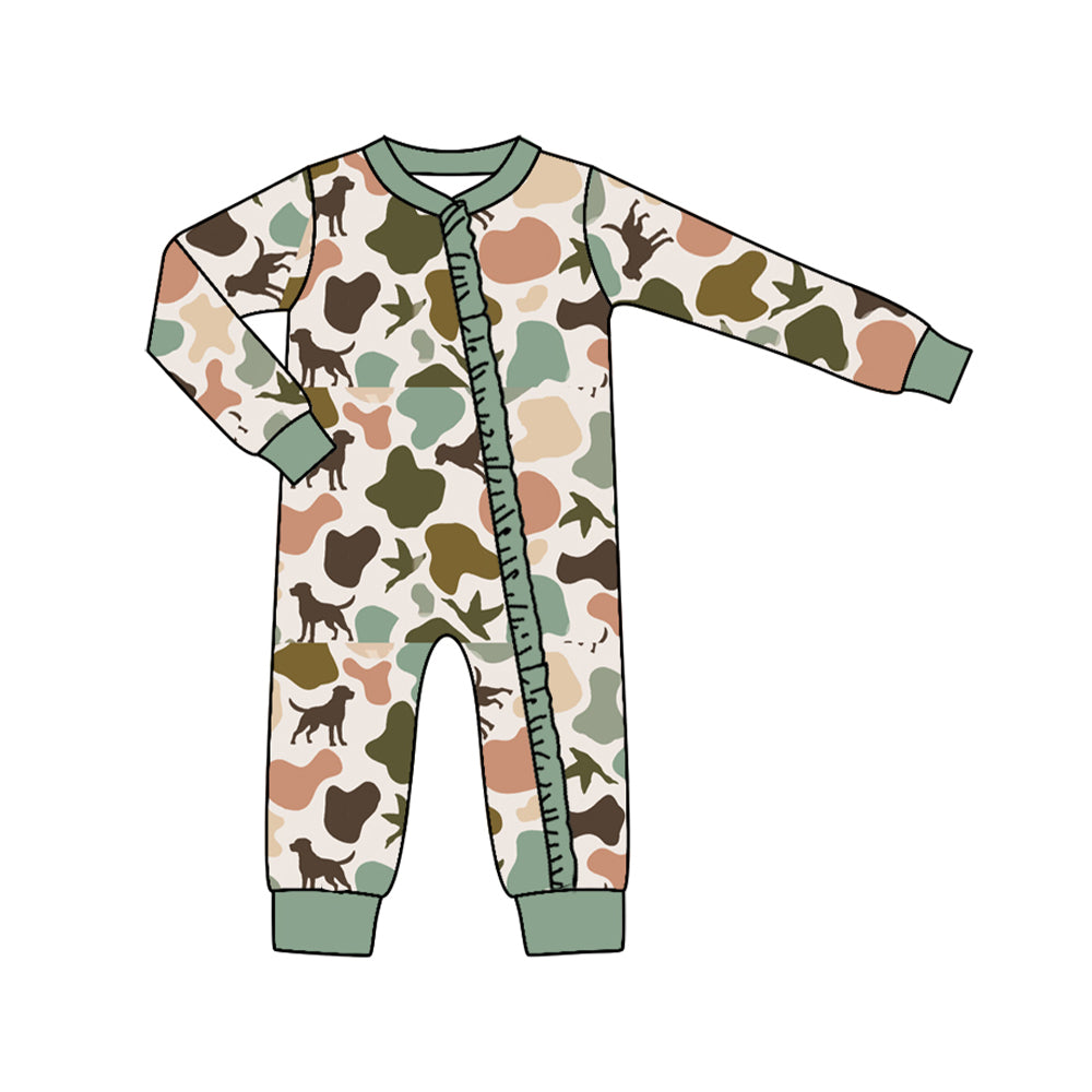 toddle girl mallard duck dog camo zip romper preorder