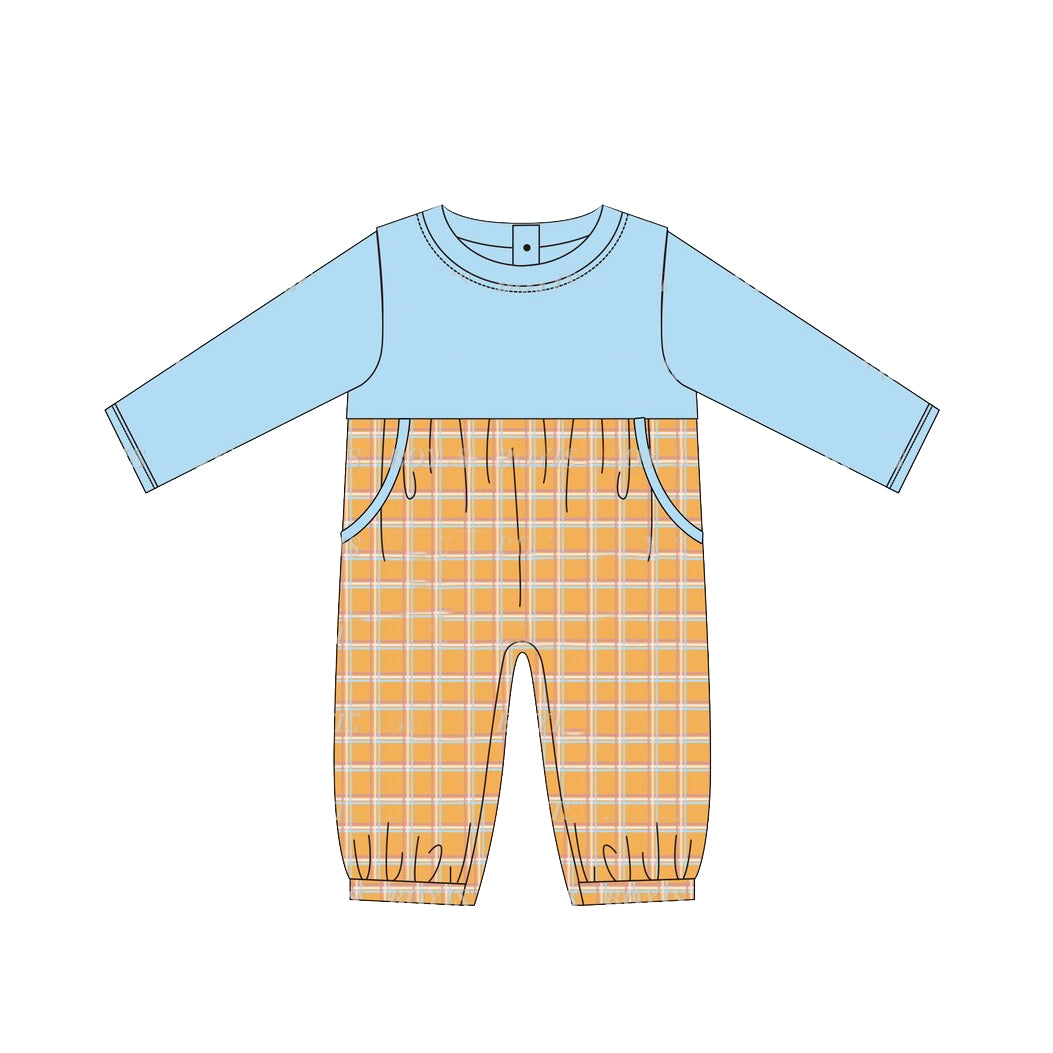 Toddle baby boy blue yellow plaid romper preorder