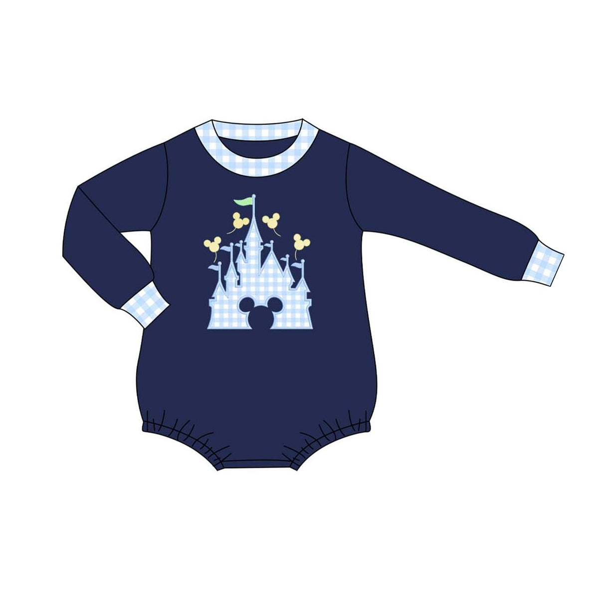 infant baby boy blue plaid castle romper preorder