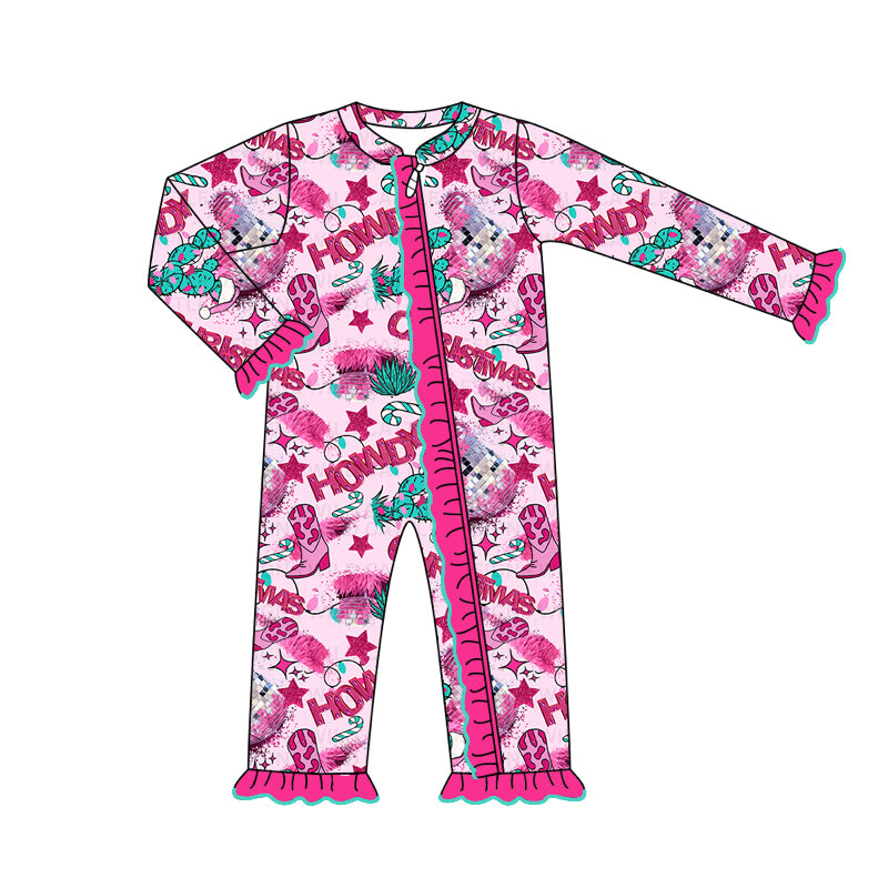 Christmas howdy western cactus zip romper preorder
