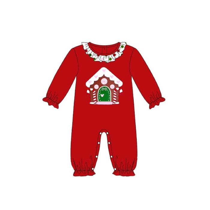 Christmas house candy cane fall winter romper preorder