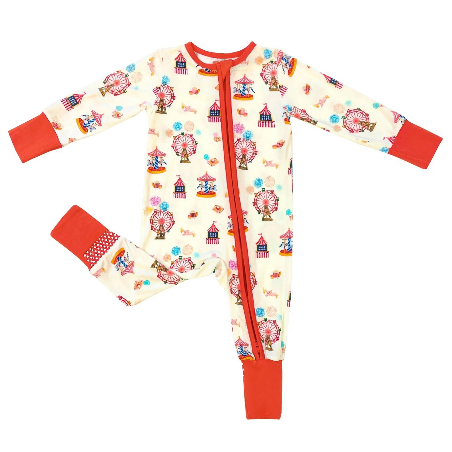 baby kids go to fair market long sleeve zip romper preorder
