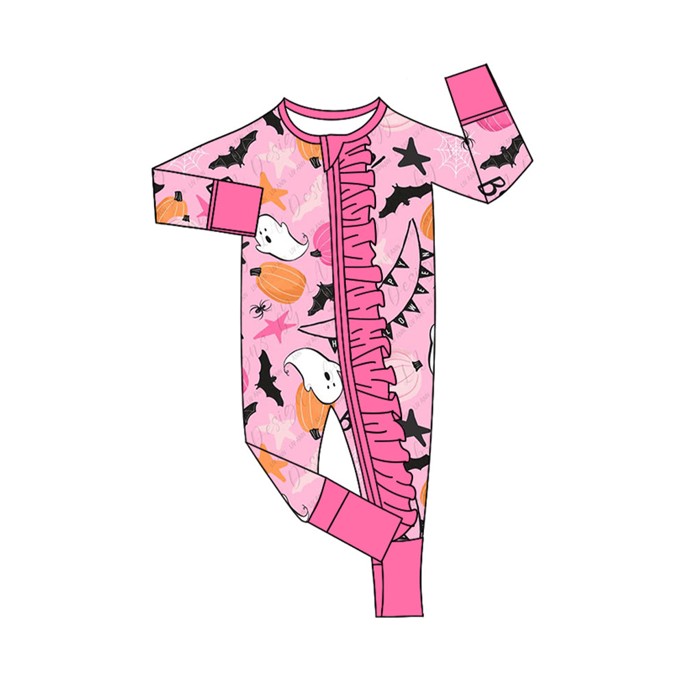Toddle Girls Halloween pumpkin boo ghost long sleeve zip romper preorder