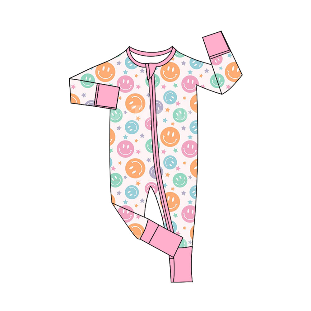 Wholesale kids girls smile face zip romper preorder