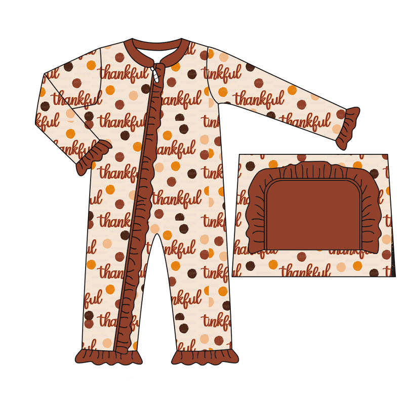 Thankful letter print baby girl long sleeve zip romper preorder