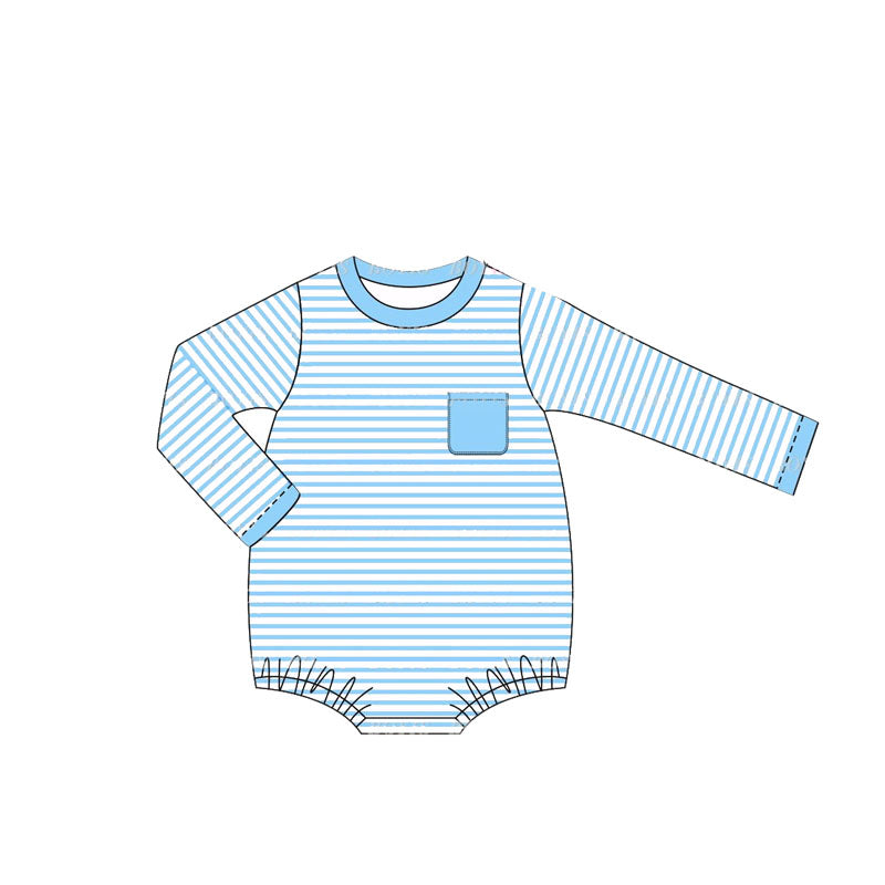 Wholesale kids boy blue stripes pocket romper preorder
