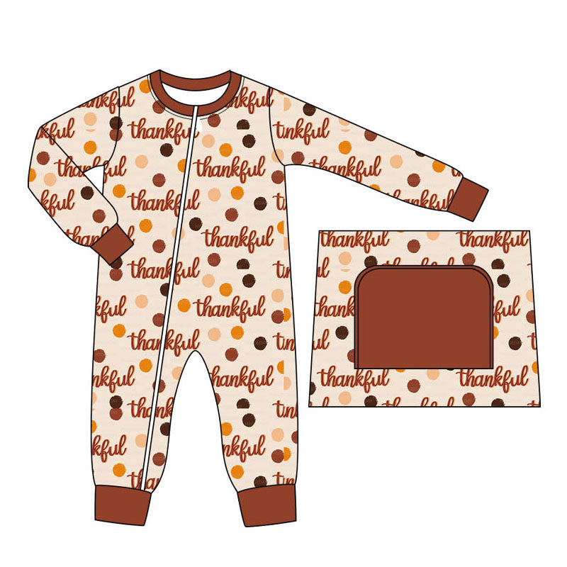 Thankful letter print baby boy long sleeve zip romper preorder