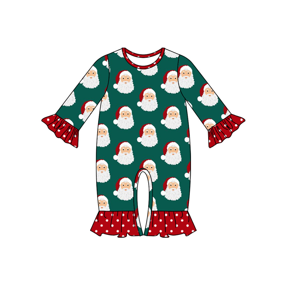 Toddle Girl Christmas Santa Claus long sleeve green romper preorder