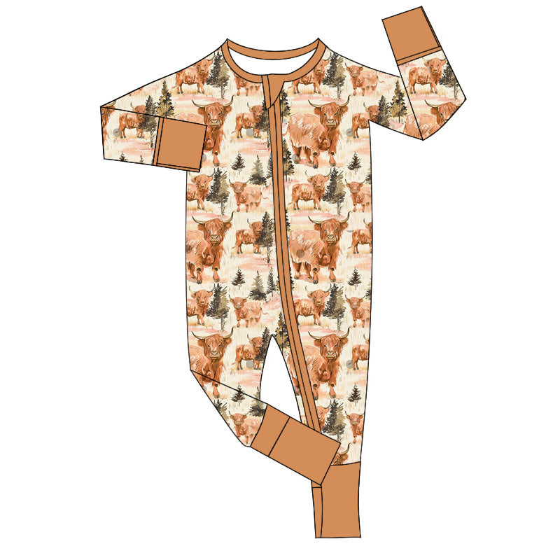 toddle baby boy highland cow zip romper preorder