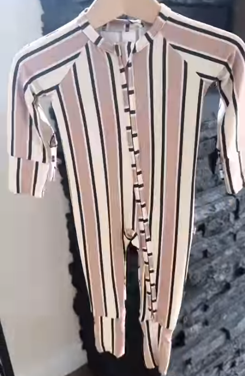 toddle baby kids brown stripes long sleeve zip romper preorder