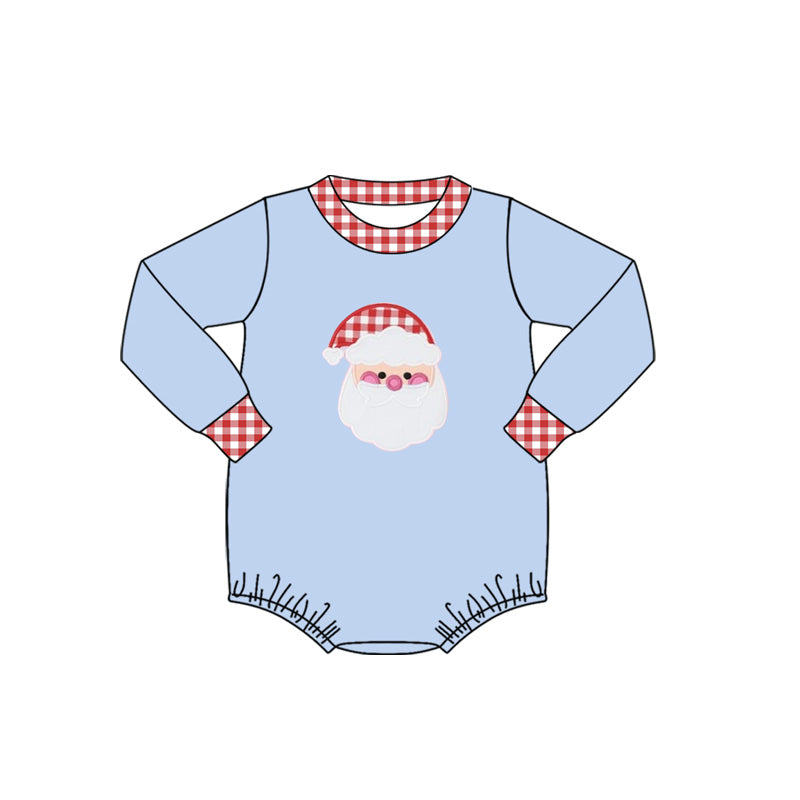 Christmas Santa Claus baby girl long sleeve blue romper preorder