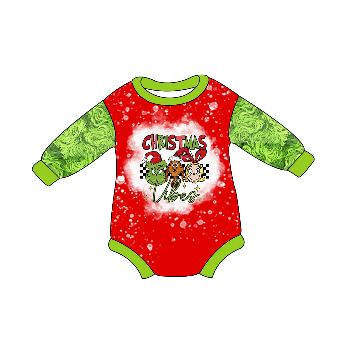 Christmas style green face long sleeve romper preorder