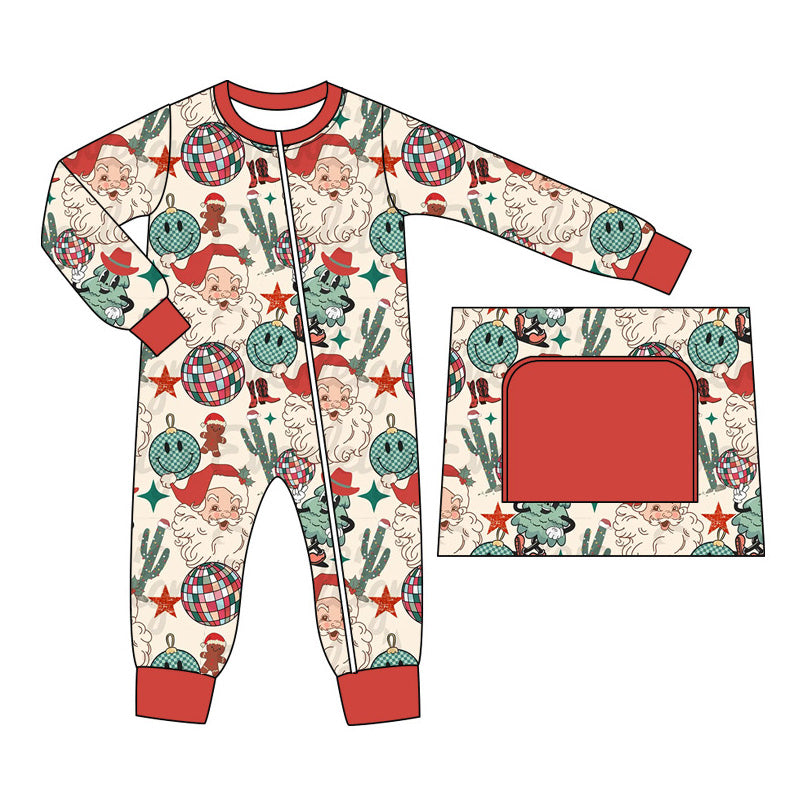 Western cowboy Christmas long sleeve zip romper preorder