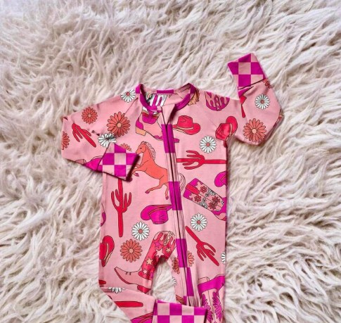 Western cowgirl boots horse cactus long sleeve romper preorder